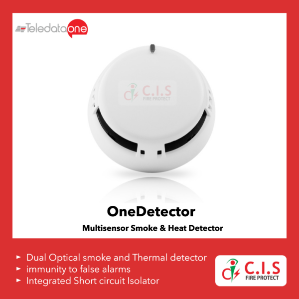 Teledata OneDetector Multi-Sensor Addressable Smoke and Heat detector with short circuit isolator